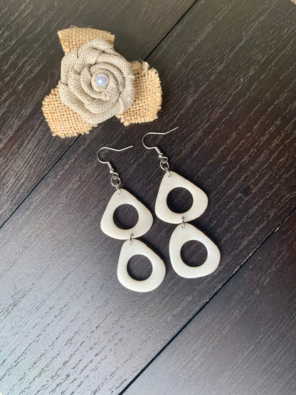 White extra long dangle fashion earrings Tagua jewelry 14 year wife anniversary Statement dangly earrings Wearable art Fall fashion