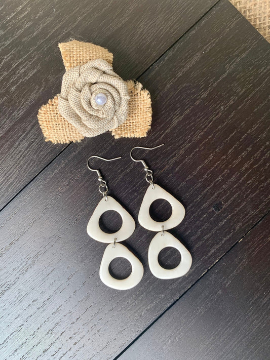 White extra long dangle fashion earrings Tagua jewelry 14 year wife anniversary Statement dangly earrings Wearable art Fall fashion