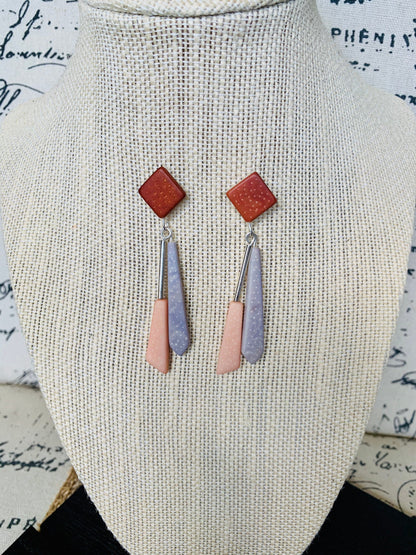 Gray and peach dangle and drop earrings Tagua jewelry Fall fashion woman Wearable art Earth tones earrings Hypoallergenic earrings