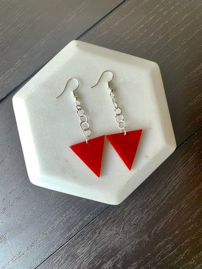 Red geometric Tagua earrings Big dangle earrings Spring fashion trend Mod boho drops Extra long earrings Mother's day gifts Summer style