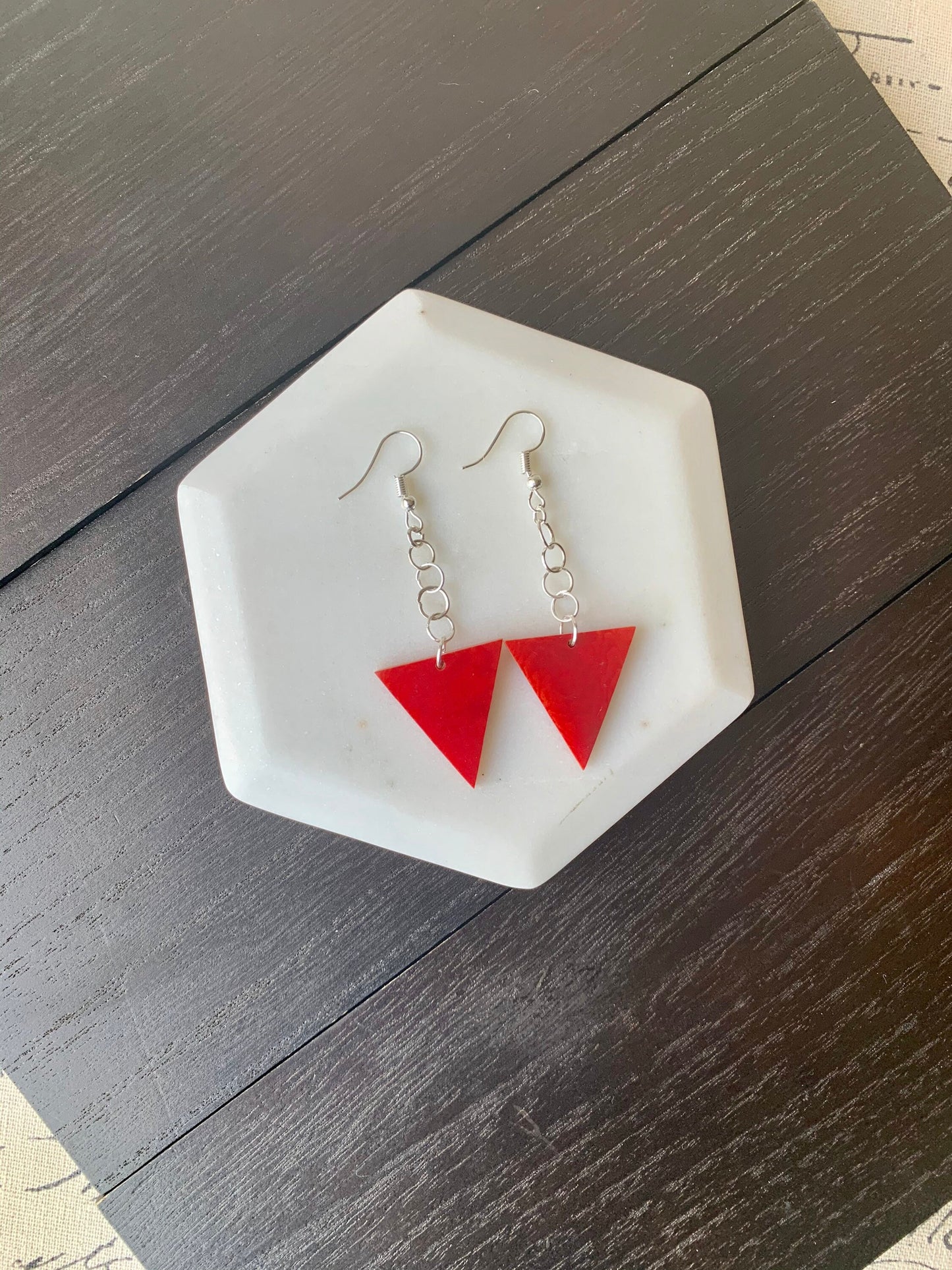 Red geometric Tagua earrings Big dangle earrings Spring fashion trend Mod boho drops Extra long earrings Mother's day gifts Summer style