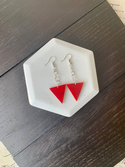 Red geometric Tagua earrings Big dangle earrings Spring fashion trend Mod boho drops Extra long earrings Mother's day gifts Summer style