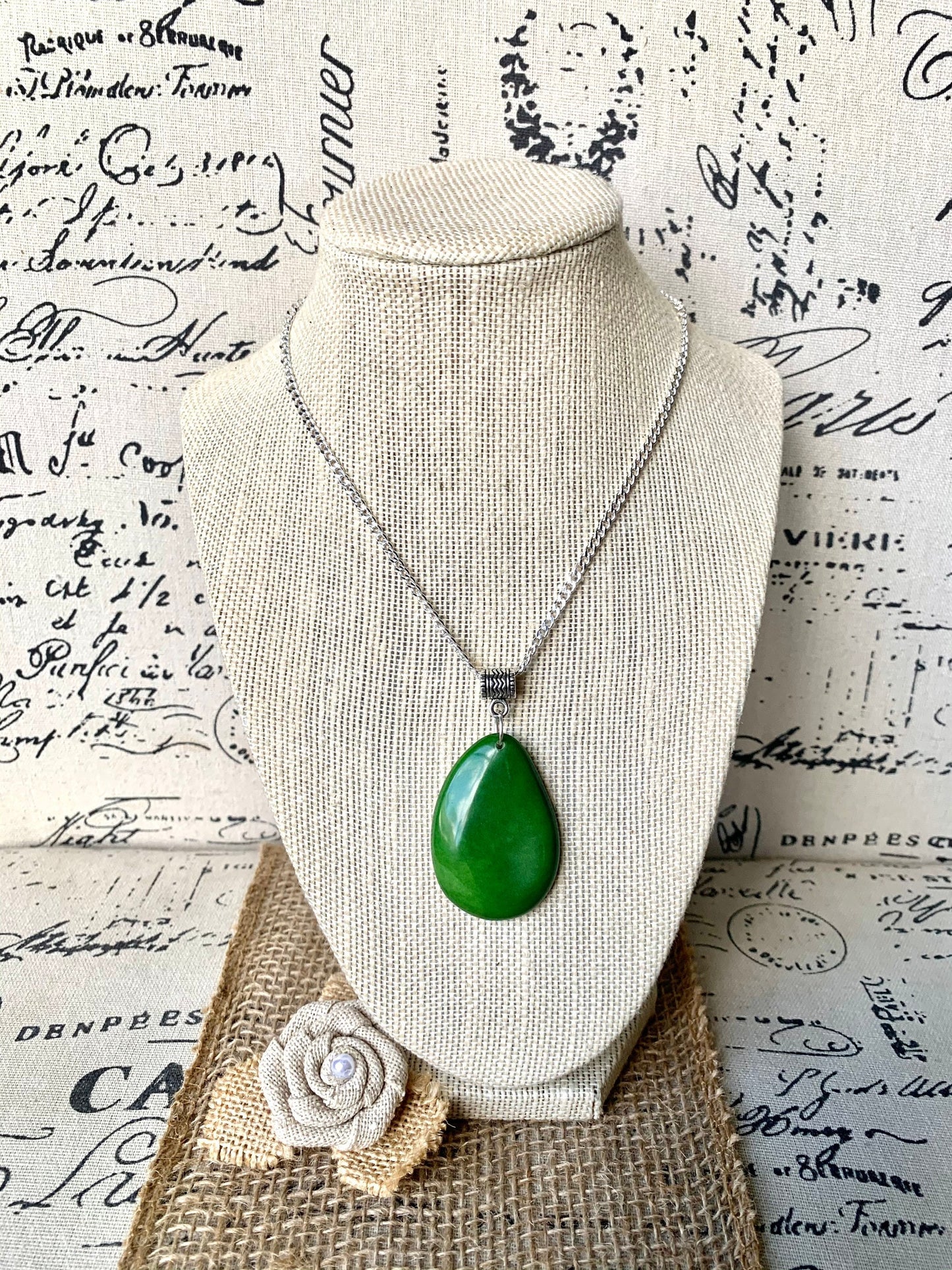 Green Tagua pendant Fashion jewelry Handmade beaded pendant NO chain Gifts under 10 Fall fashion trends Art to wear Boho style