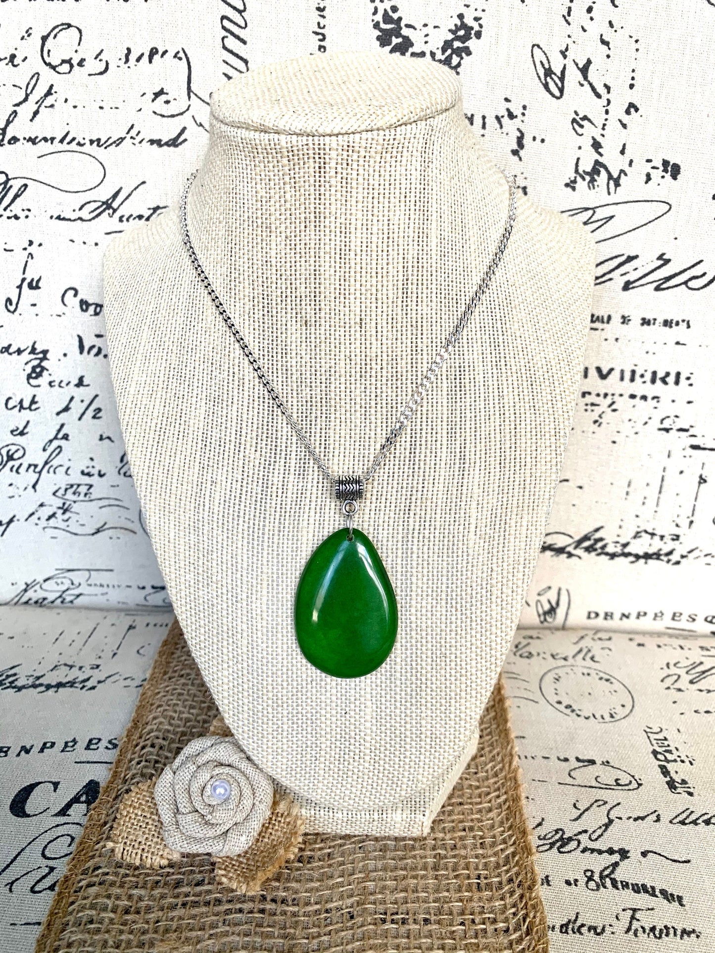 Green Tagua pendant Fashion jewelry Handmade beaded pendant NO chain Gifts under 10 Fall fashion trends Art to wear Boho style