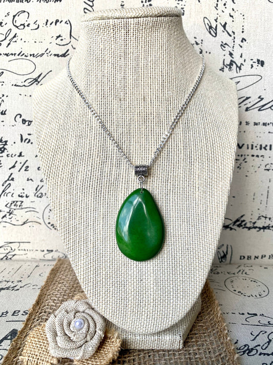 Green Tagua pendant Fashion jewelry Handmade beaded pendant NO chain Gifts under 10 Fall fashion trends Art to wear Boho style