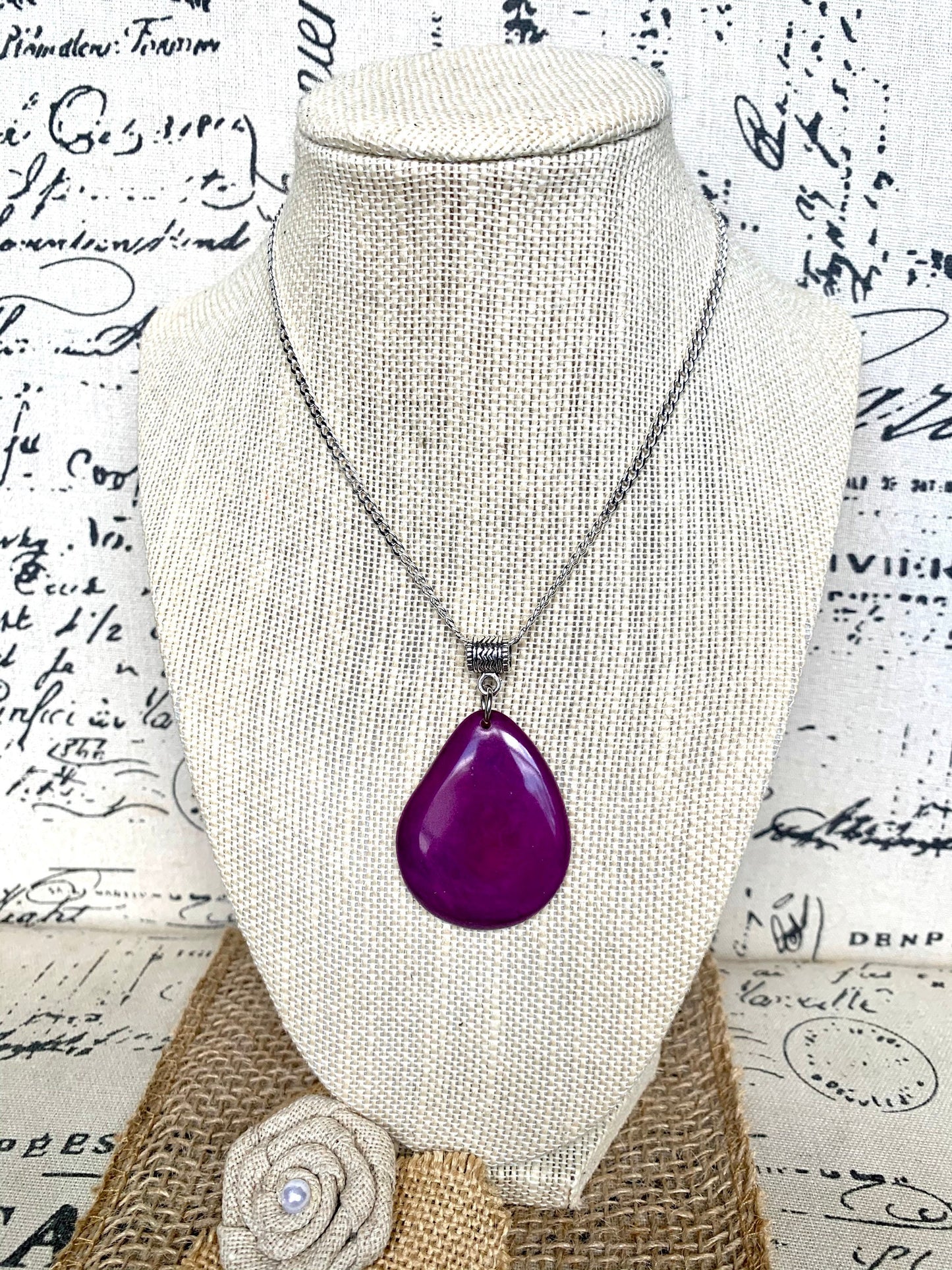 Purple beaded pendant Tagua jewelry Handmade bead pendant NO chain Fall fashion Wearable art Lightweight pendant Fall fashion 2025s