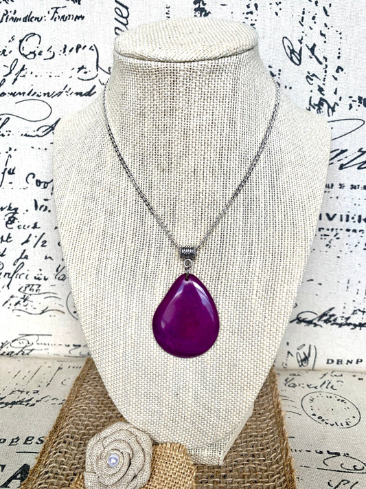 Purple beaded pendant Tagua jewelry Handmade bead pendant NO chain Fall fashion Wearable art Lightweight pendant Fall fashion 2025s