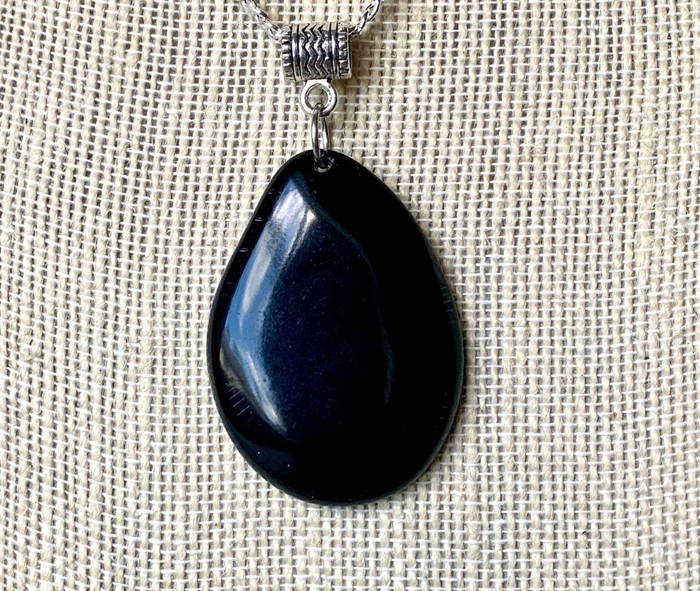 Handmade Black Tagua Nut Pendant, Eco Friendly Jewelry (No Chain)