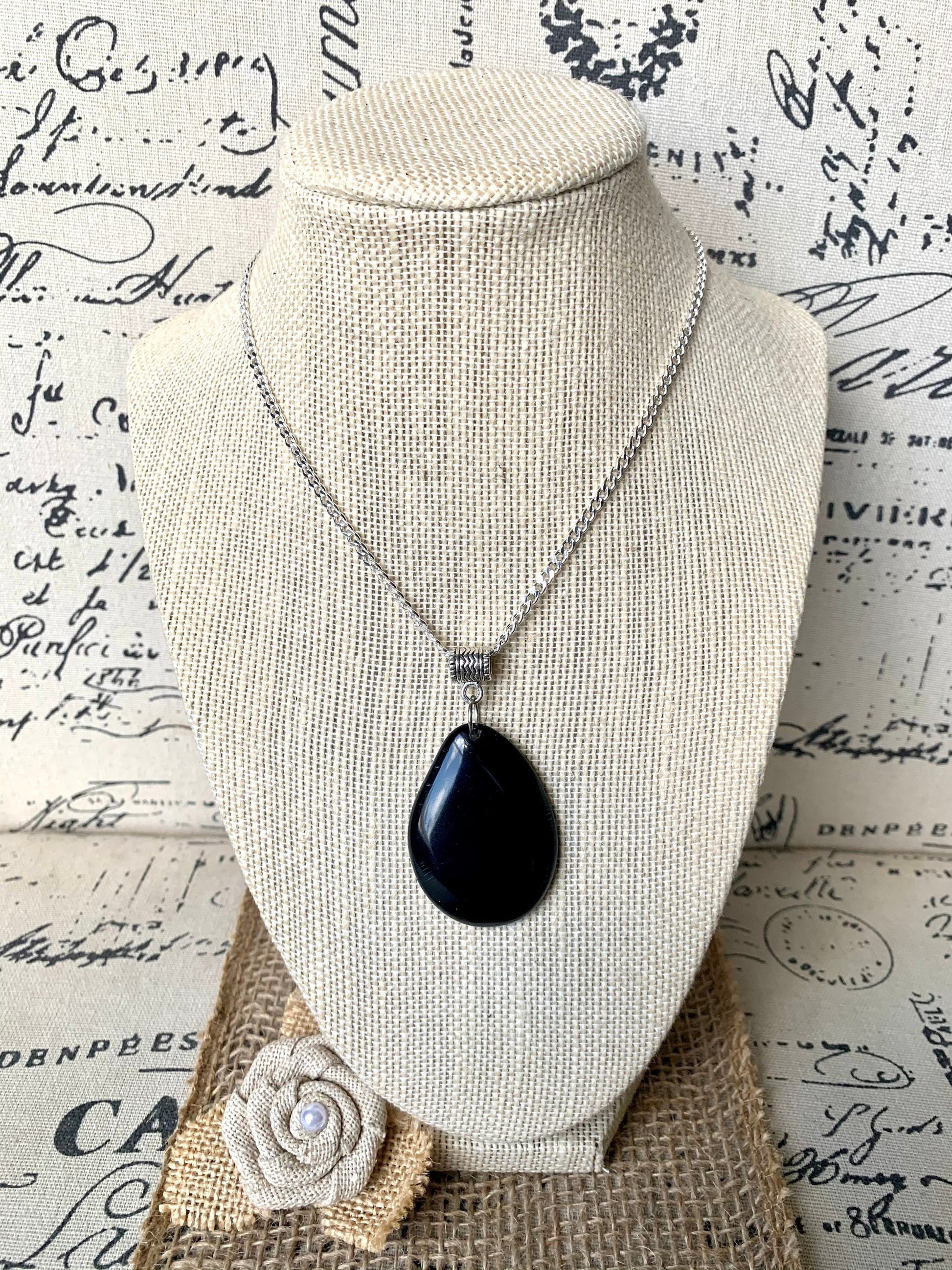 Handmade Black Tagua Nut Pendant, Eco Friendly Jewelry (No Chain)