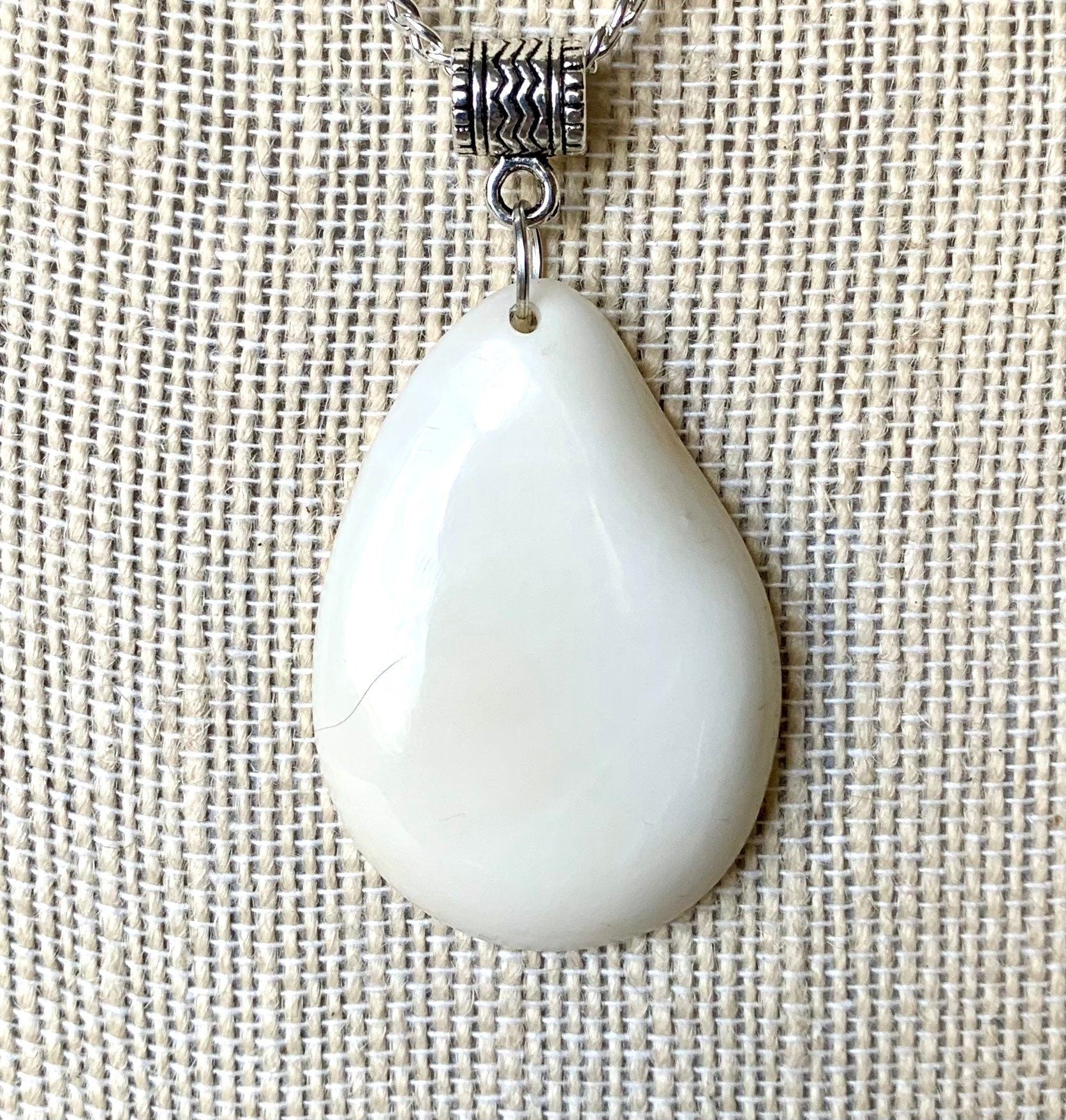 White Tagua pendant Fashion jewelry Beaded pendant NO chain 14 year Ivory wedding anniversary gift for wife Fall fashion 2025 Art to wear