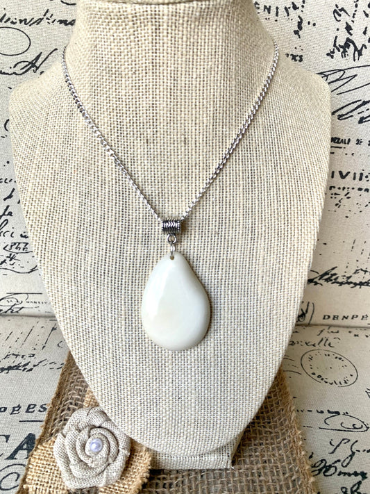 White Tagua pendant Fashion jewelry Beaded pendant NO chain 14 year Ivory wedding anniversary gift for wife Fall fashion 2025 Art to wear