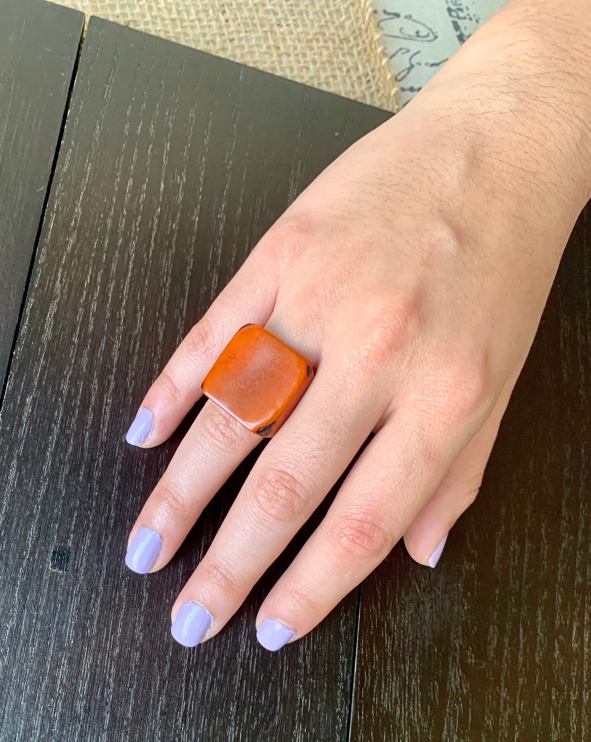 Big bold ring Brown tagua ring Cocktail ring Unusual jewelry Spring fashion trend Beach wedding Large square Huge statement Easter basket