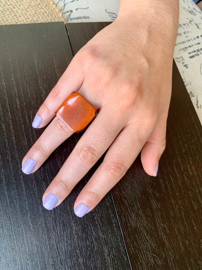 Big bold ring Brown tagua ring Cocktail ring Unusual jewelry Spring fashion trend Beach wedding Large square Huge statement Easter basket