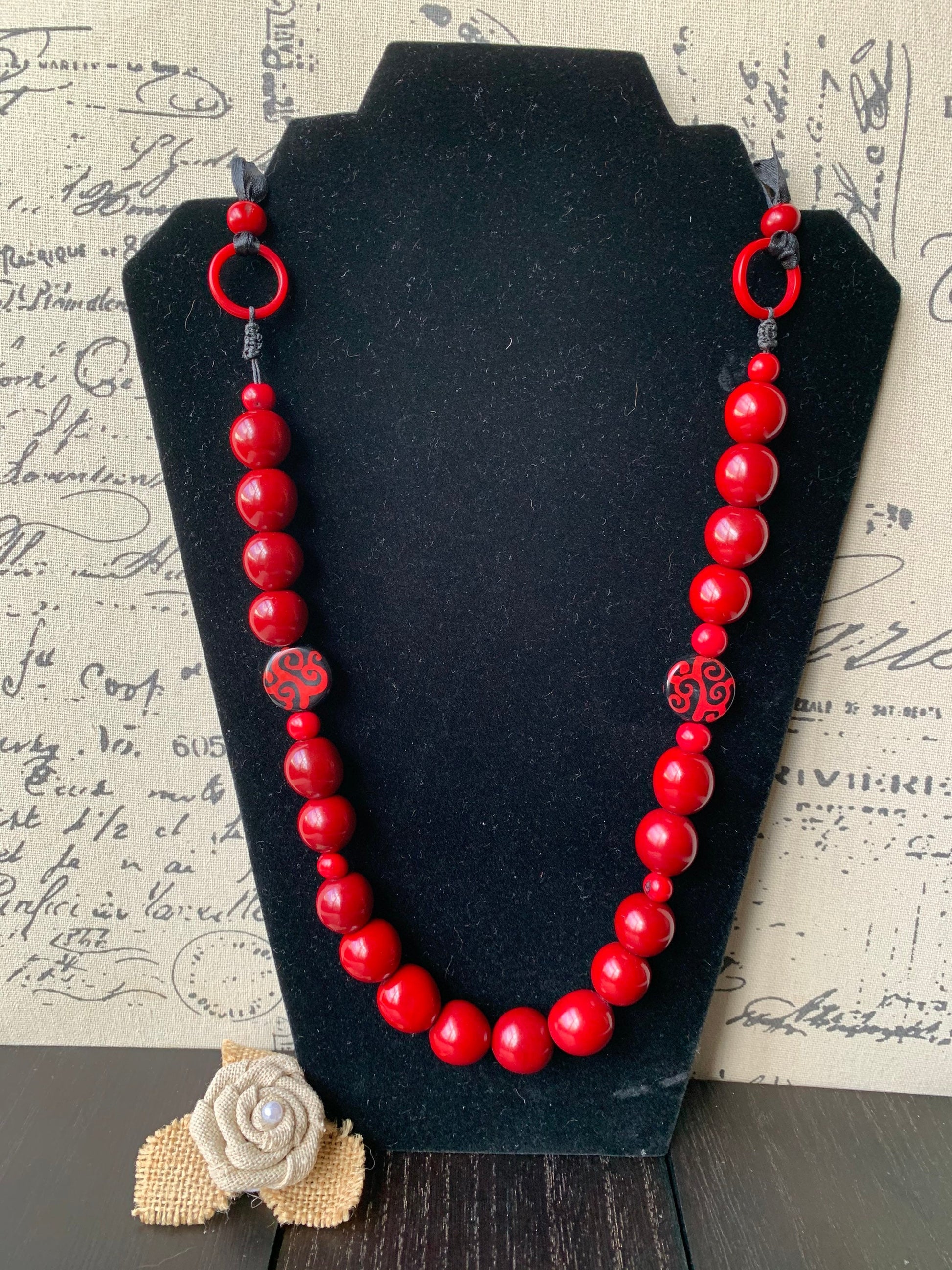 Red statement necklace Bubblegum beads necklace Wearable art Tagua necklace Fall fashion 2025s Big bold necklaces Art to wear Fall fashion