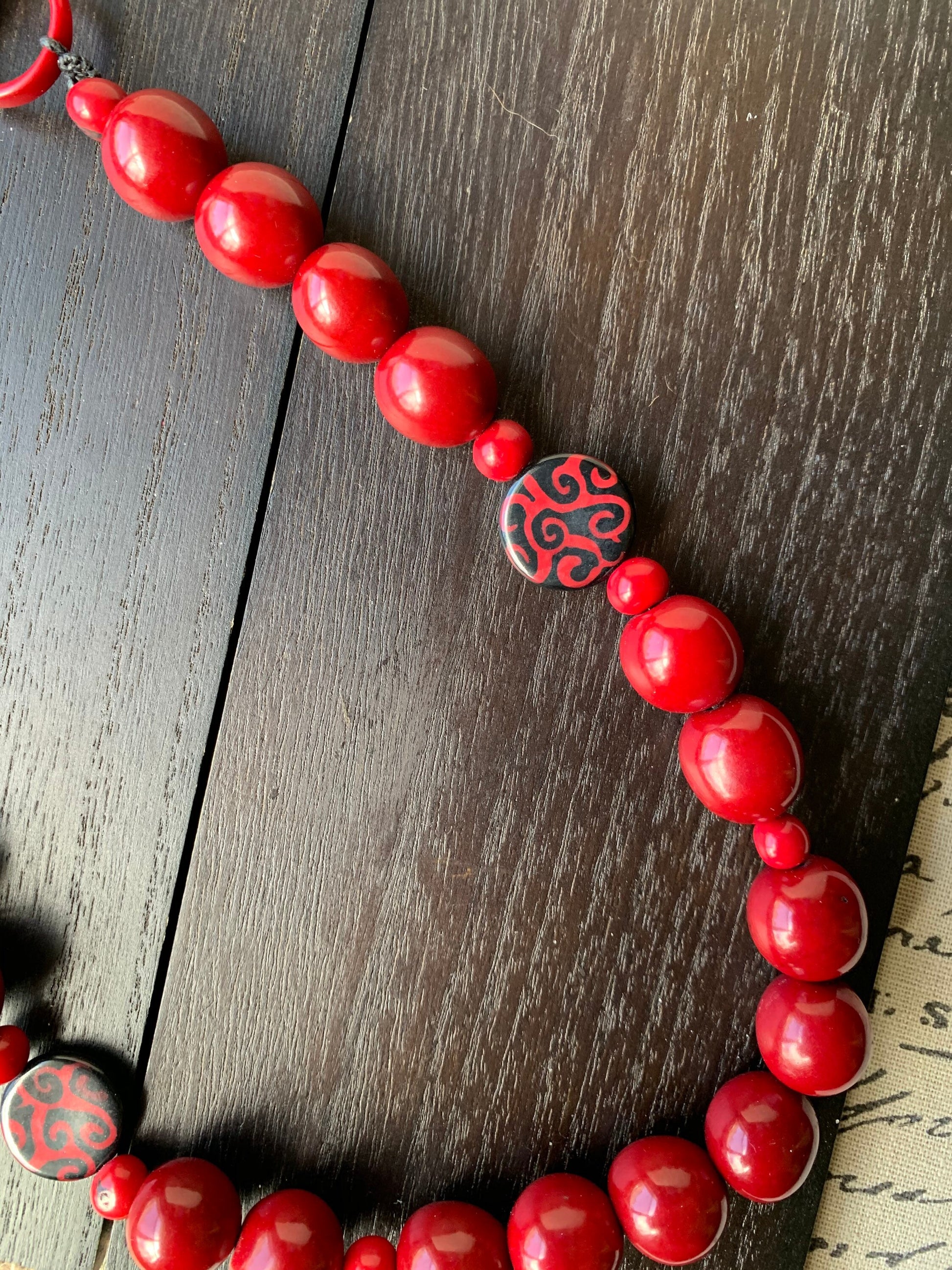 Red statement necklace Bubblegum beads necklace Wearable art Tagua necklace Fall fashion 2025s Big bold necklaces Art to wear Fall fashion