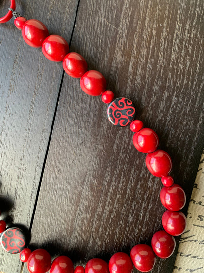 Red statement necklace Bubblegum beads necklace Wearable art Tagua necklace Fall fashion 2025s Big bold necklaces Art to wear Fall fashion