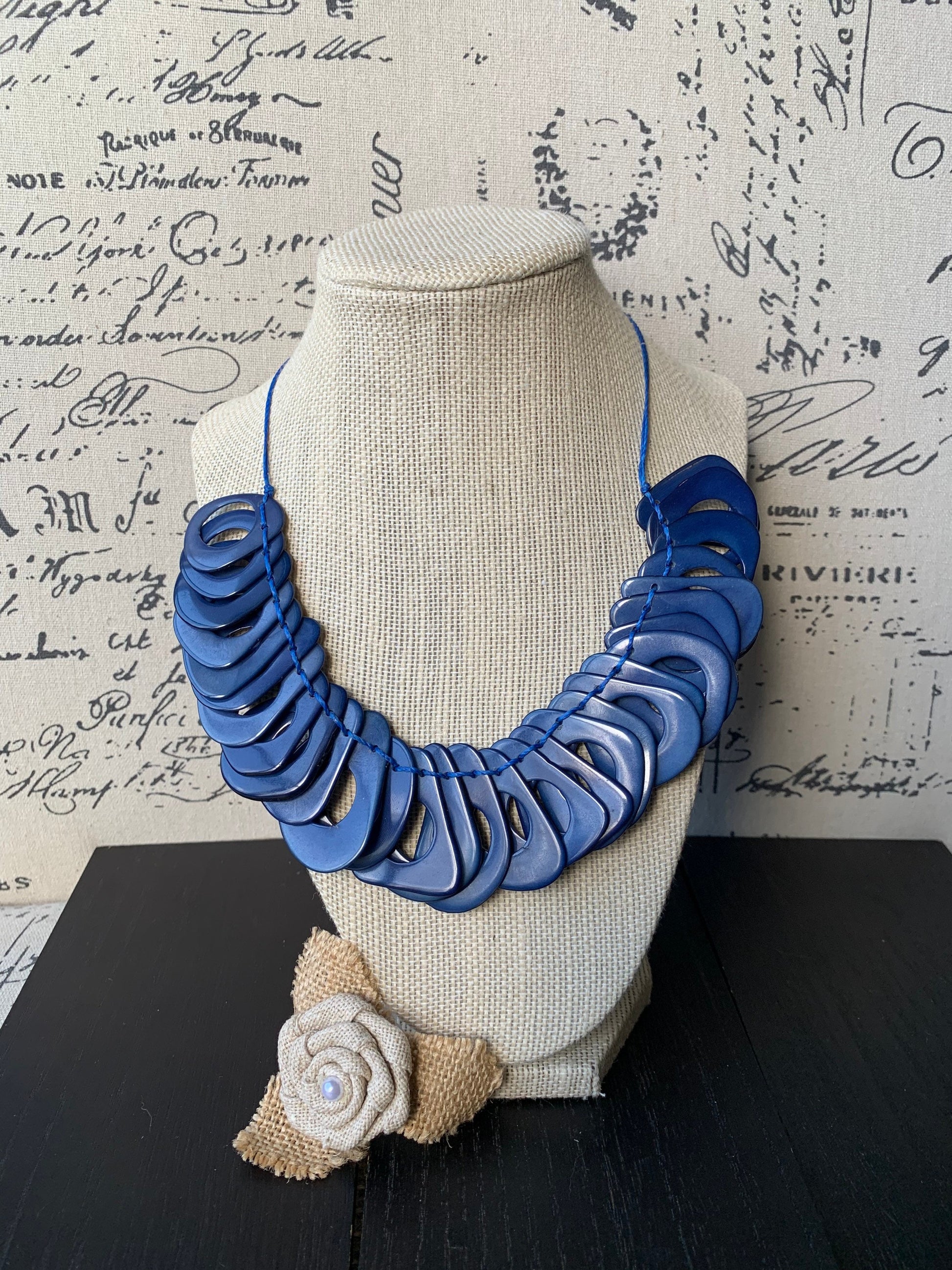Royal blue statement necklace Adjustable cord Mothers day gifts Chunky link necklace Big bold necklaces Handmade beaded necklace Art to wear