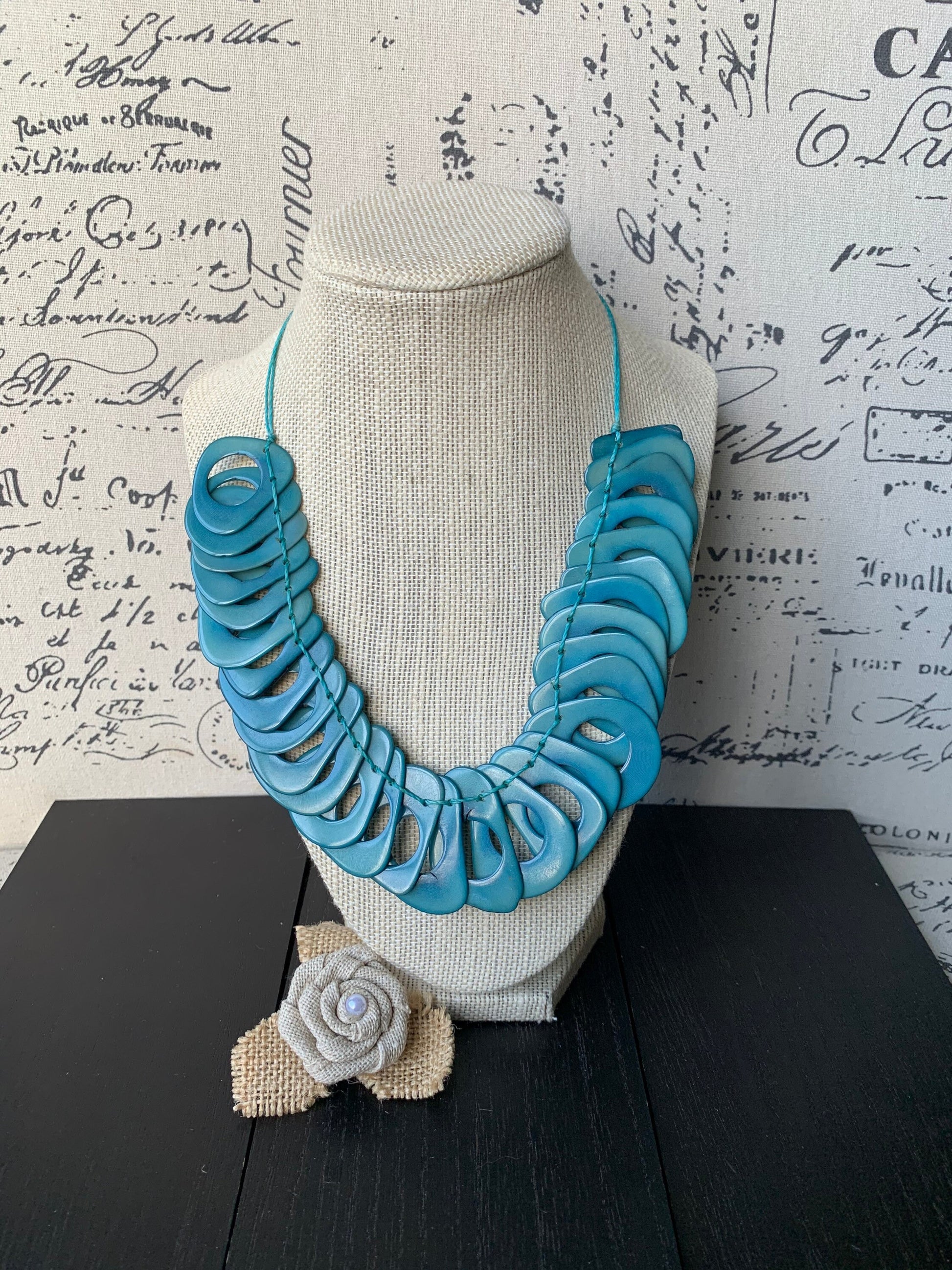 Turquoise blue necklace Adjustable cord Tagua necklace Mother's day gifts for wife Chunky link necklace Fall fashion trends Wearable art
