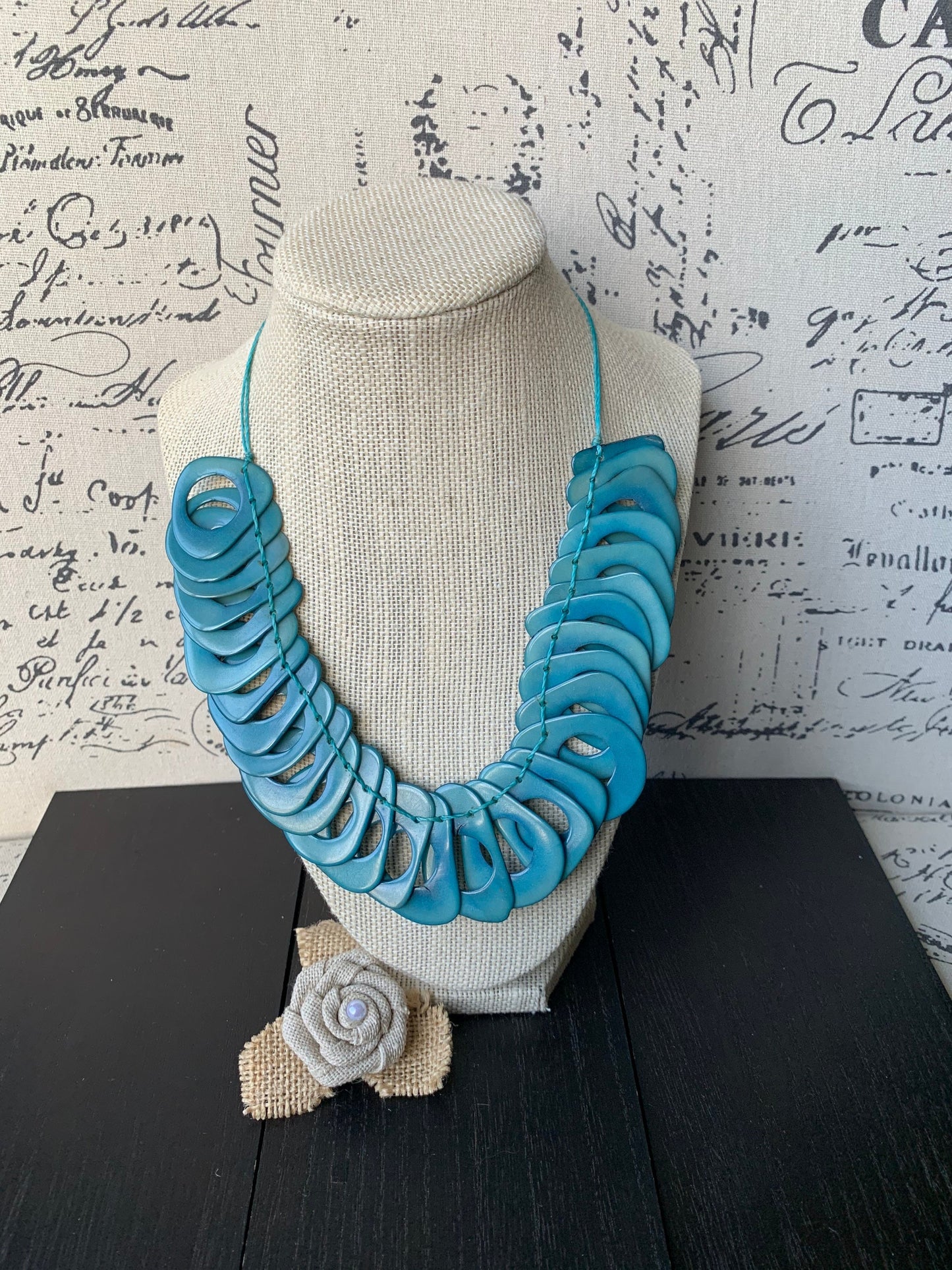 Turquoise blue necklace Adjustable cord Tagua necklace Mother's day gifts for wife Chunky link necklace Fall fashion trends Wearable art