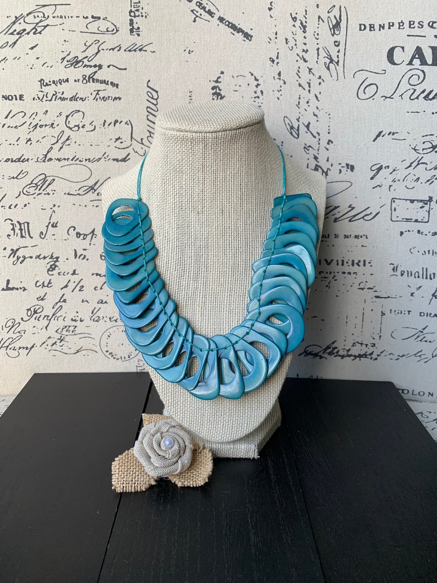 Turquoise blue necklace Adjustable cord Tagua necklace Mother's day gifts for wife Chunky link necklace Fall fashion trends Wearable art