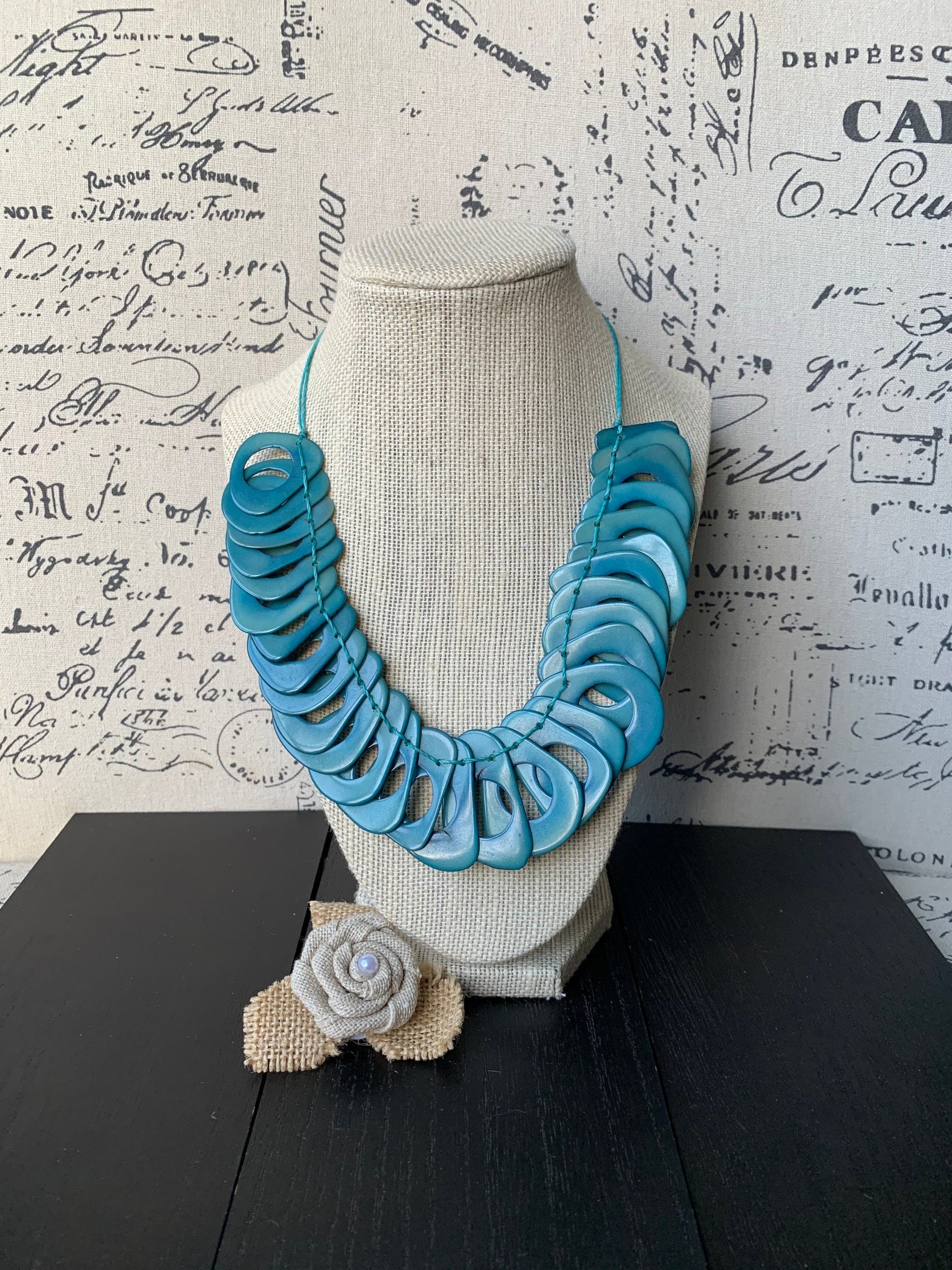 Turquoise blue necklace Adjustable cord Tagua necklace Mother's day gifts for wife Chunky link necklace Fall fashion trends Wearable art
