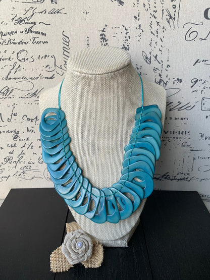 Turquoise blue necklace Adjustable cord Tagua necklace Mother's day gifts for wife Chunky link necklace Fall fashion trends Wearable art