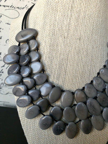 Gray statement necklace Tagua jewelry Mothers day gifts Big bold necklaces Spring fashion Wearable art Multi layer necklace Artsy gifts