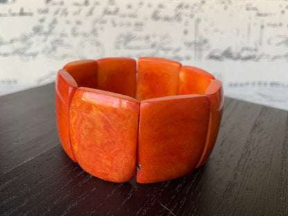 Orange statement bracelet Beaded elastic bangle Tagua jewelry Geometric rectangles square beads Big oversized beads Gifts for wife mom