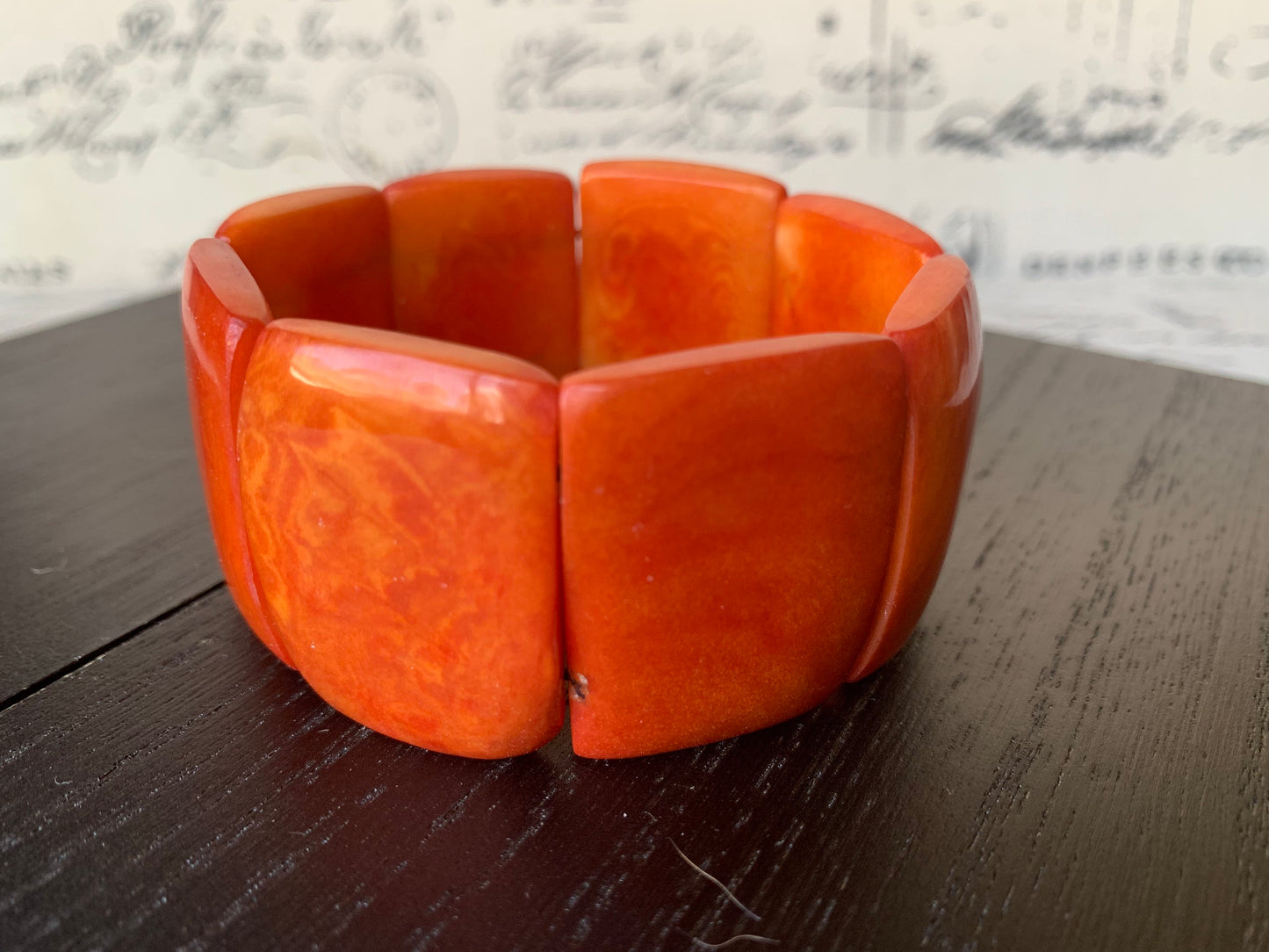Orange statement bracelet Beaded elastic bangle Tagua jewelry Geometric rectangles square beads Big oversized beads Gifts for wife mom