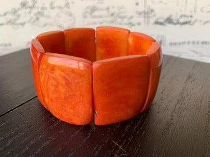 Orange statement bracelet Beaded elastic bangle Tagua jewelry Geometric rectangles square beads Big oversized beads Gifts for wife mom