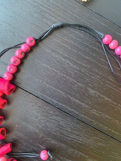 Red rose necklace Adjustable cord Handmade statement necklace Big bold chunky necklace made with orange peel and beige acai seed Lightweight