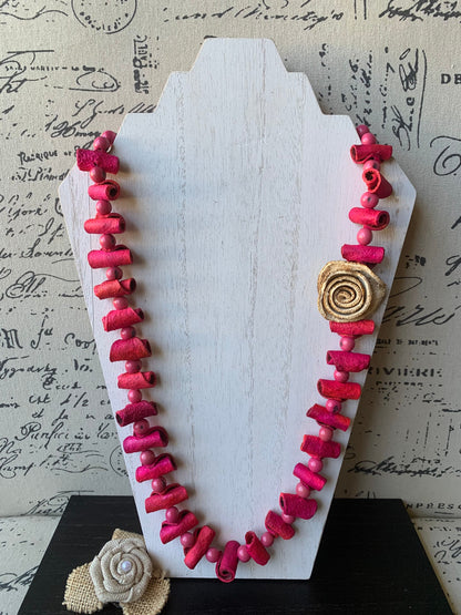Pink flower necklace Adjustable cord Tagua necklace Handmade statement necklace Big bold chunky necklace made with orange peel Artsy gifts