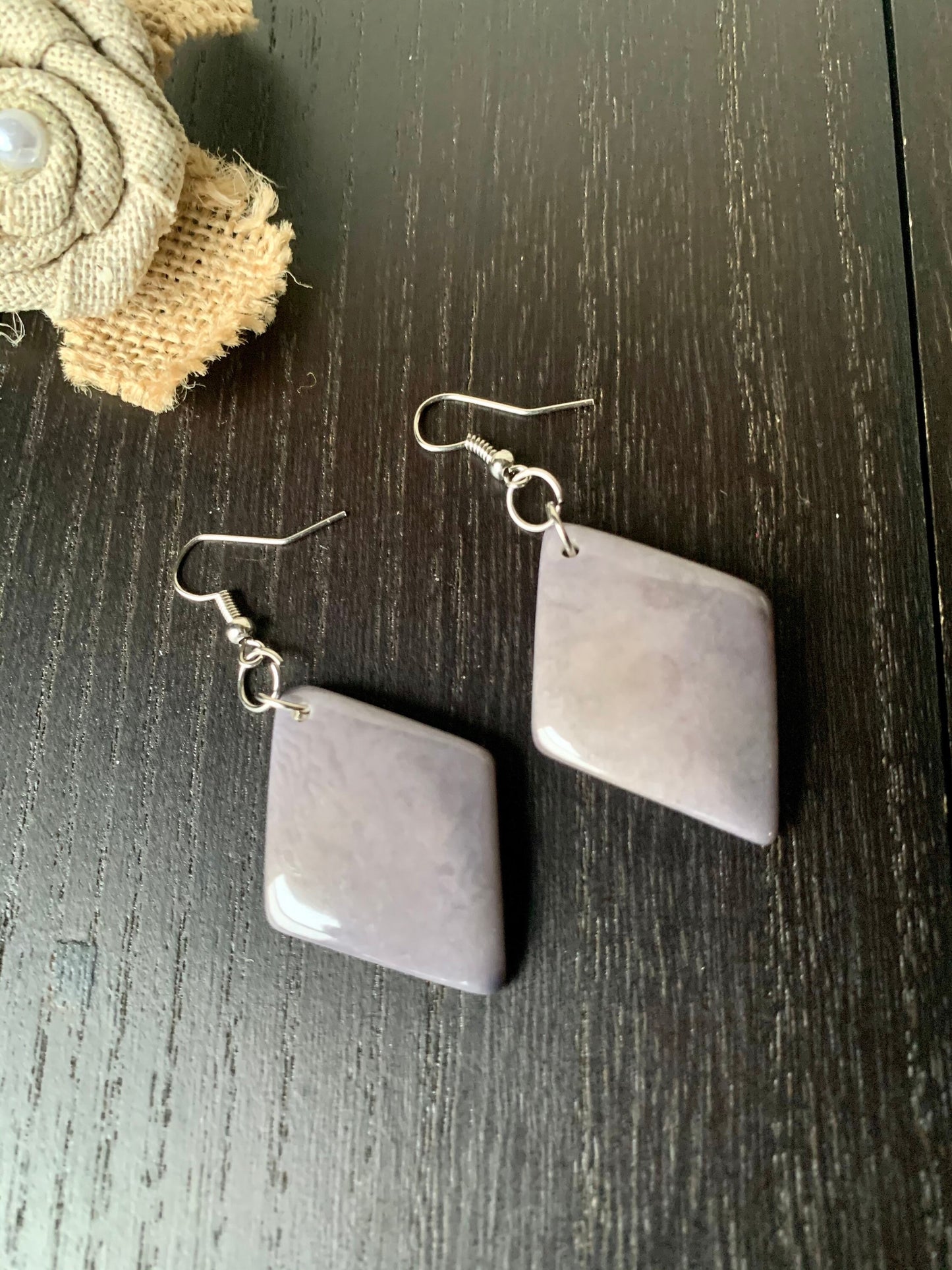 Gray beaded earrings Geometric dangle earrings Tagua jewelry Unique jewelry for women Sustainable fashion Art to wear Fall fashion