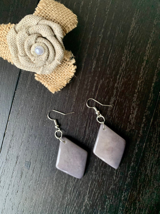 Gray Tagua earrings Geometric drops Lightweight earrings Long beaded dangles Gifts under 15 Custom jewelry resort wear Fall fashion trend