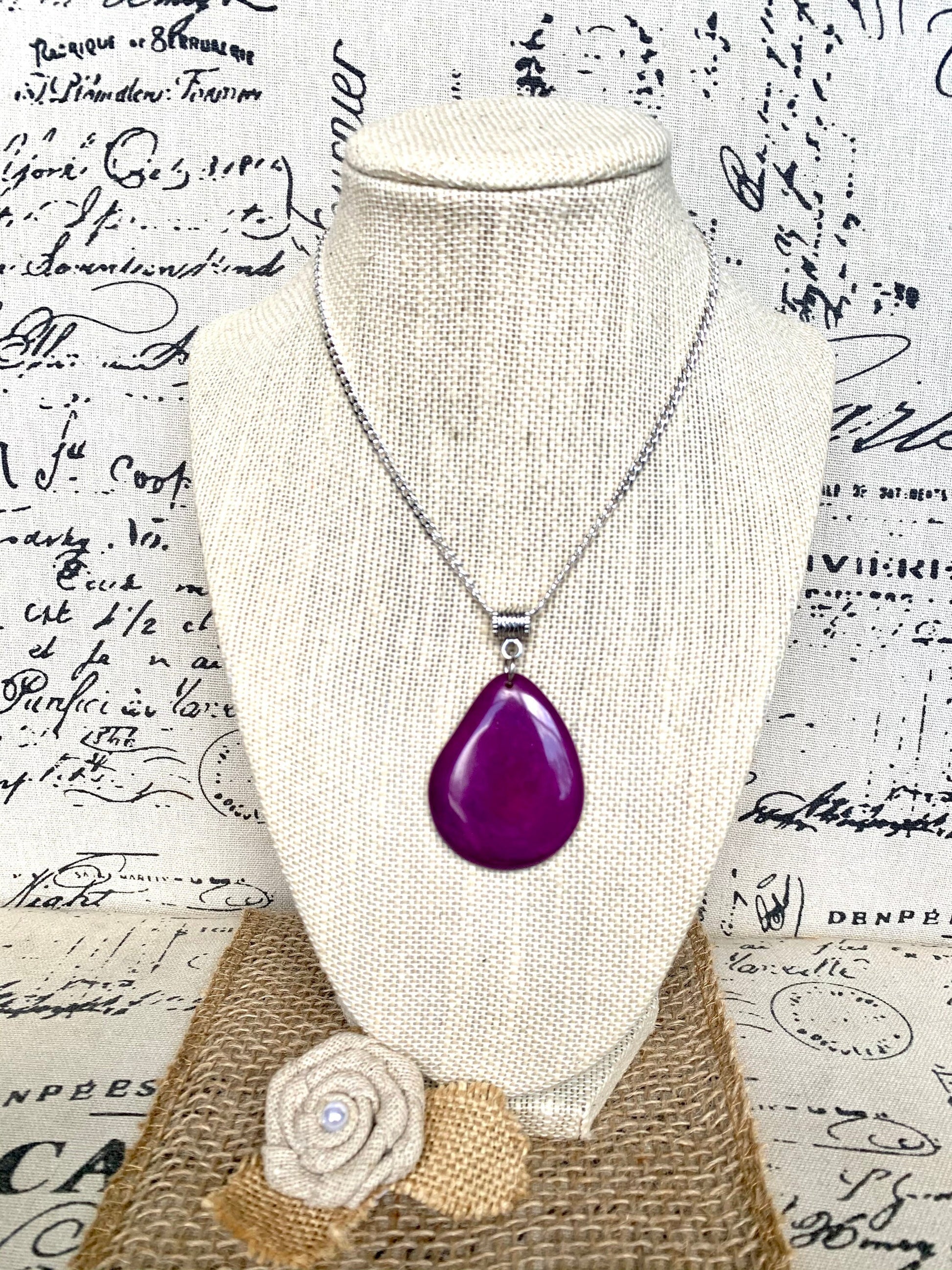 Purple beaded pendant Tagua jewelry Handmade bead pendant NO chain Fall fashion Wearable art Lightweight pendant Fall fashion 2025s