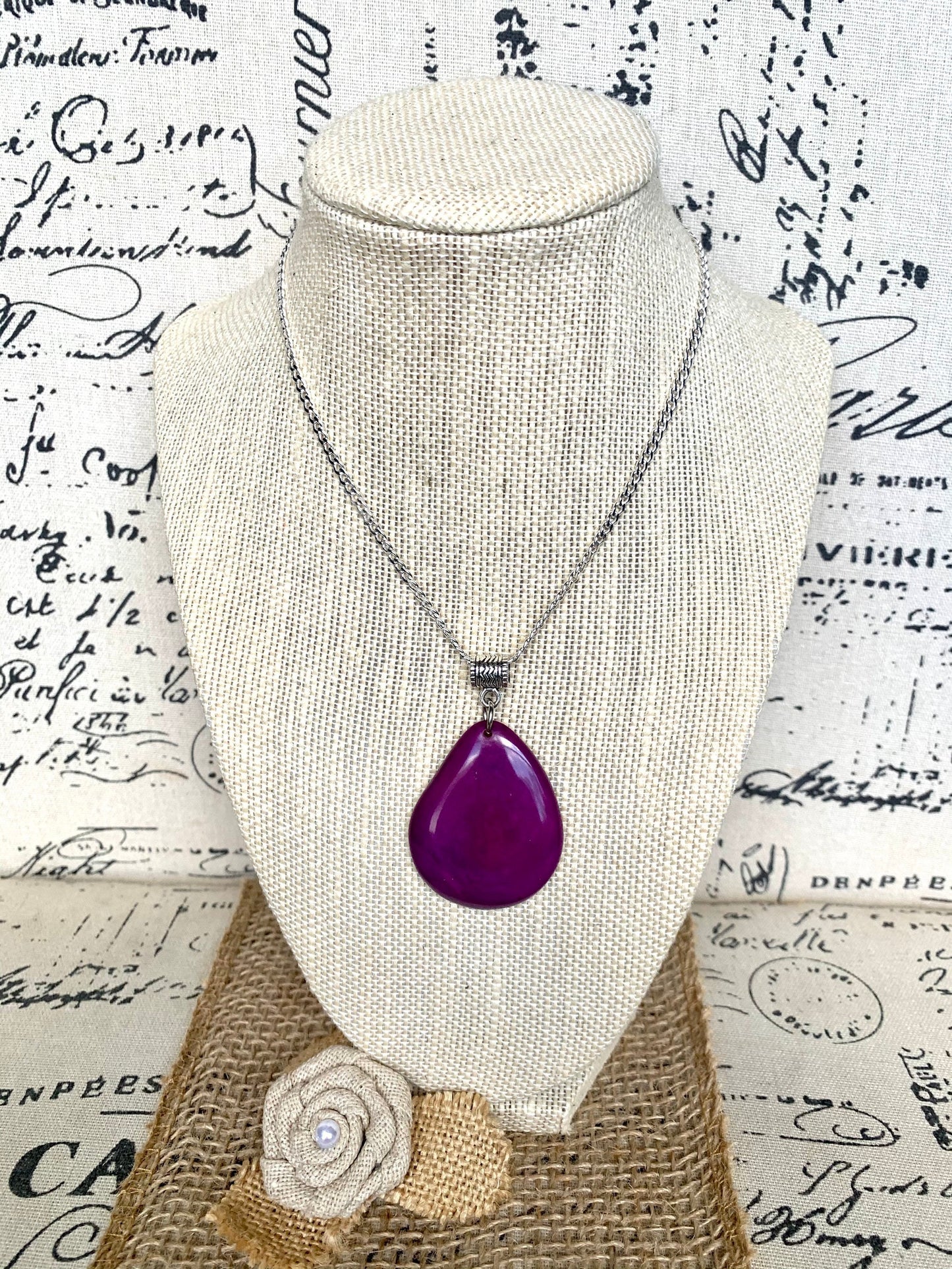 Purple beaded pendant Tagua jewelry Handmade bead pendant NO chain Fall fashion Wearable art Lightweight pendant Fall fashion 2025s