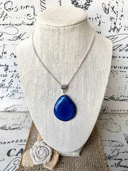 Royal blue Tagua pendant Fashion jewelry Handmade beaded pendant NO chain Artisan handmade in Ecuador Wearable art Fall fashion Artsy gifts