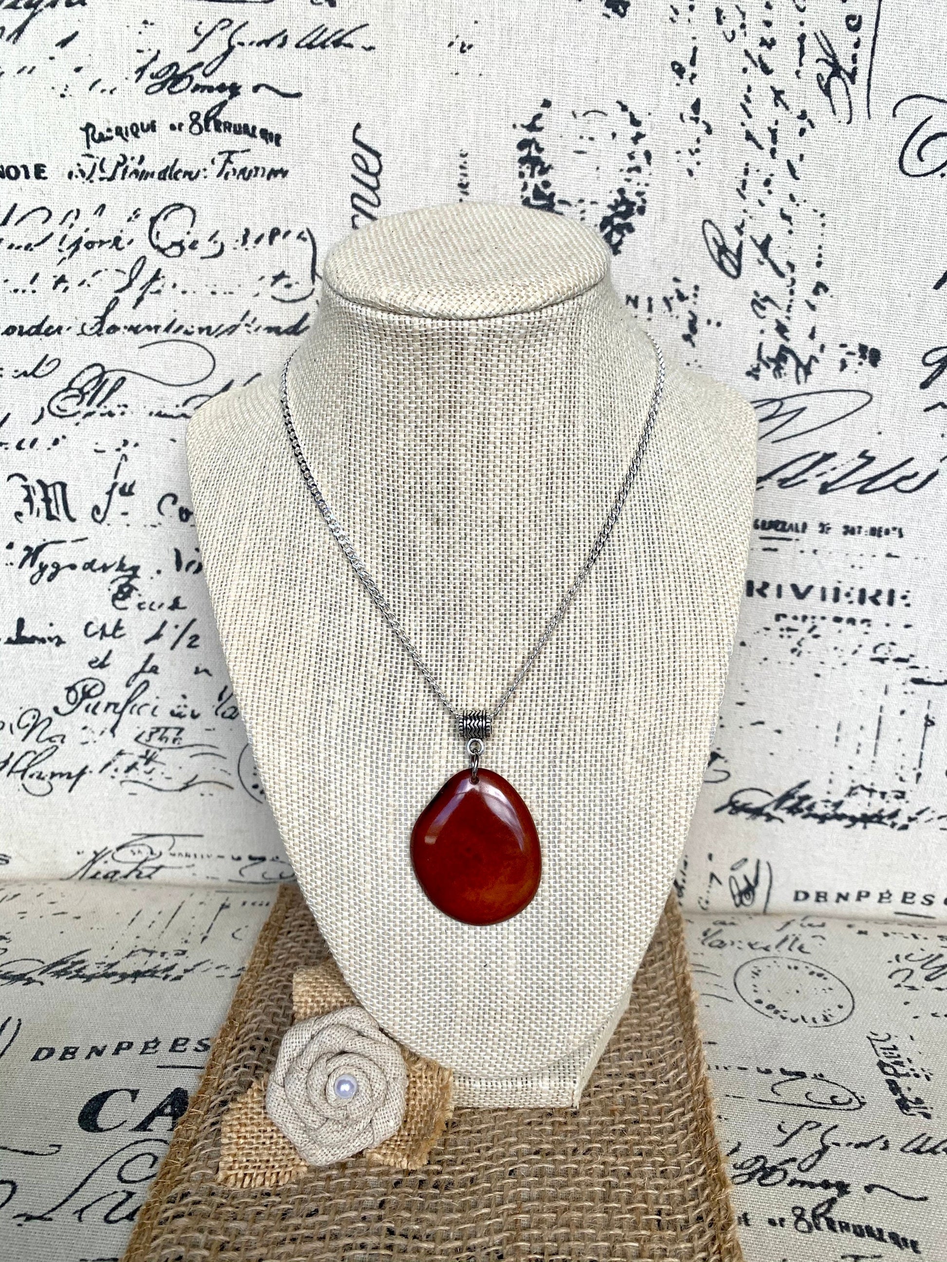 Brown Tagua pendant Gifts under 10 Fashion jewelry Handmade beaded pendant NO chain Fall trendy fashion Wearable art Fall fashion 2025s