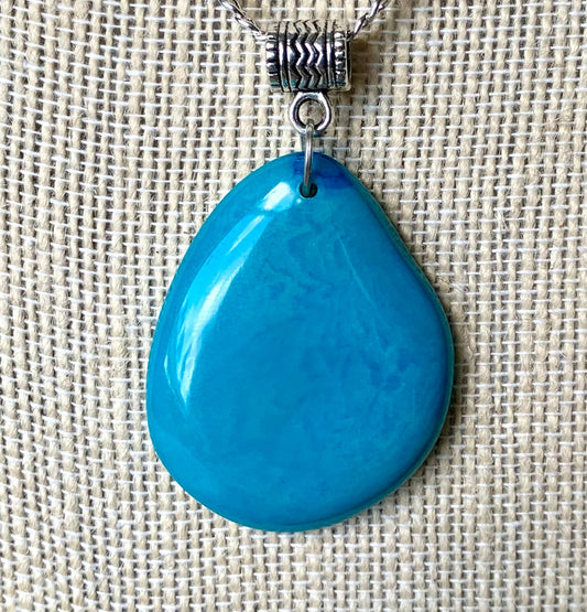 Turquoise blue Tagua pendant Fashion jewelry Handmade beaded pendant NO chain Artisan handmade in Ecuador Fall fashion 2025 Wearable art