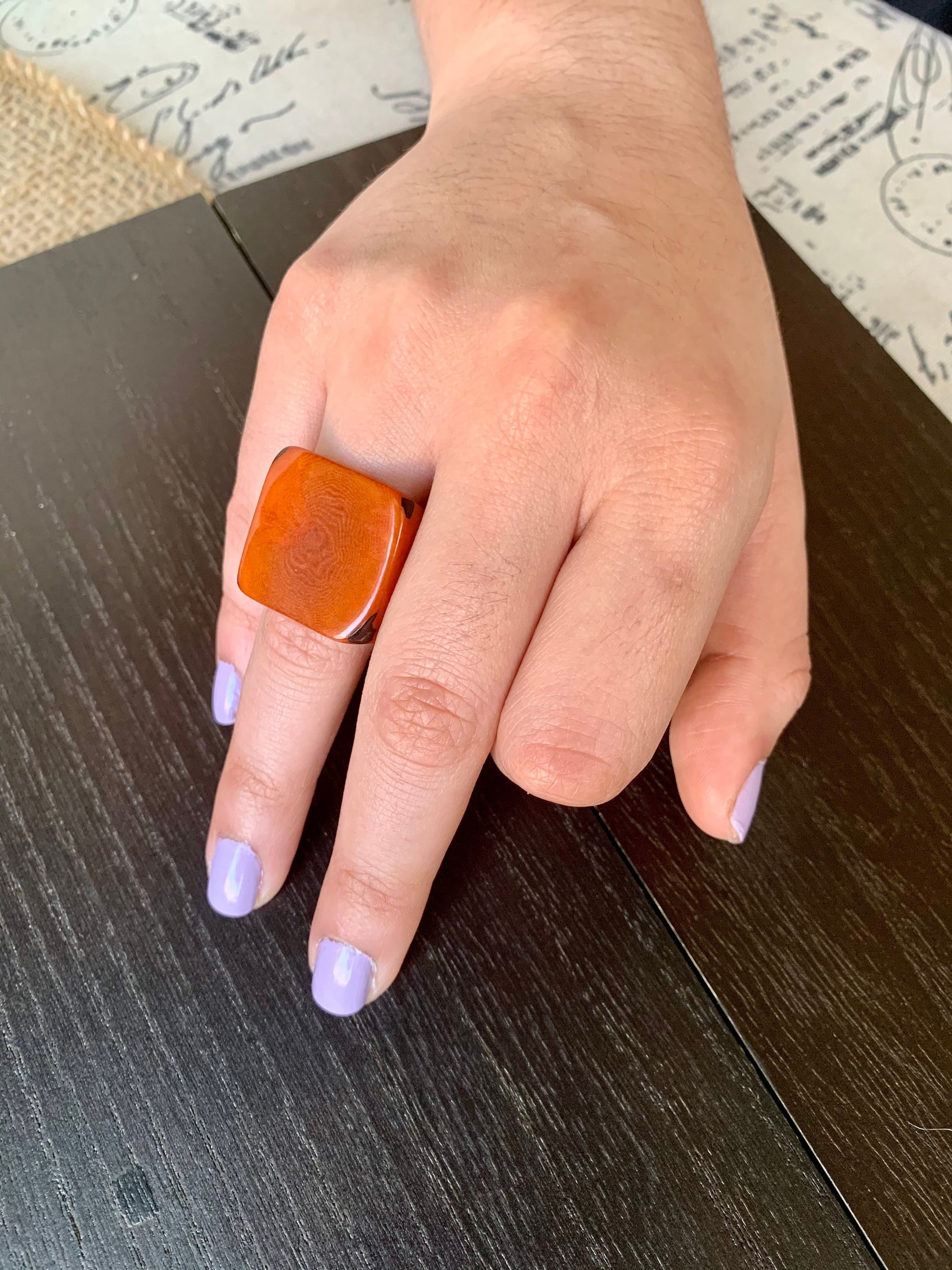 Big bold ring Brown tagua ring Cocktail ring Unusual jewelry Spring fashion trend Beach wedding Large square Huge statement Easter basket