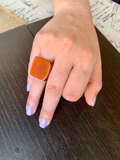 Big bold ring Brown tagua ring Cocktail ring Unusual jewelry Spring fashion trend Beach wedding Large square Huge statement Easter basket