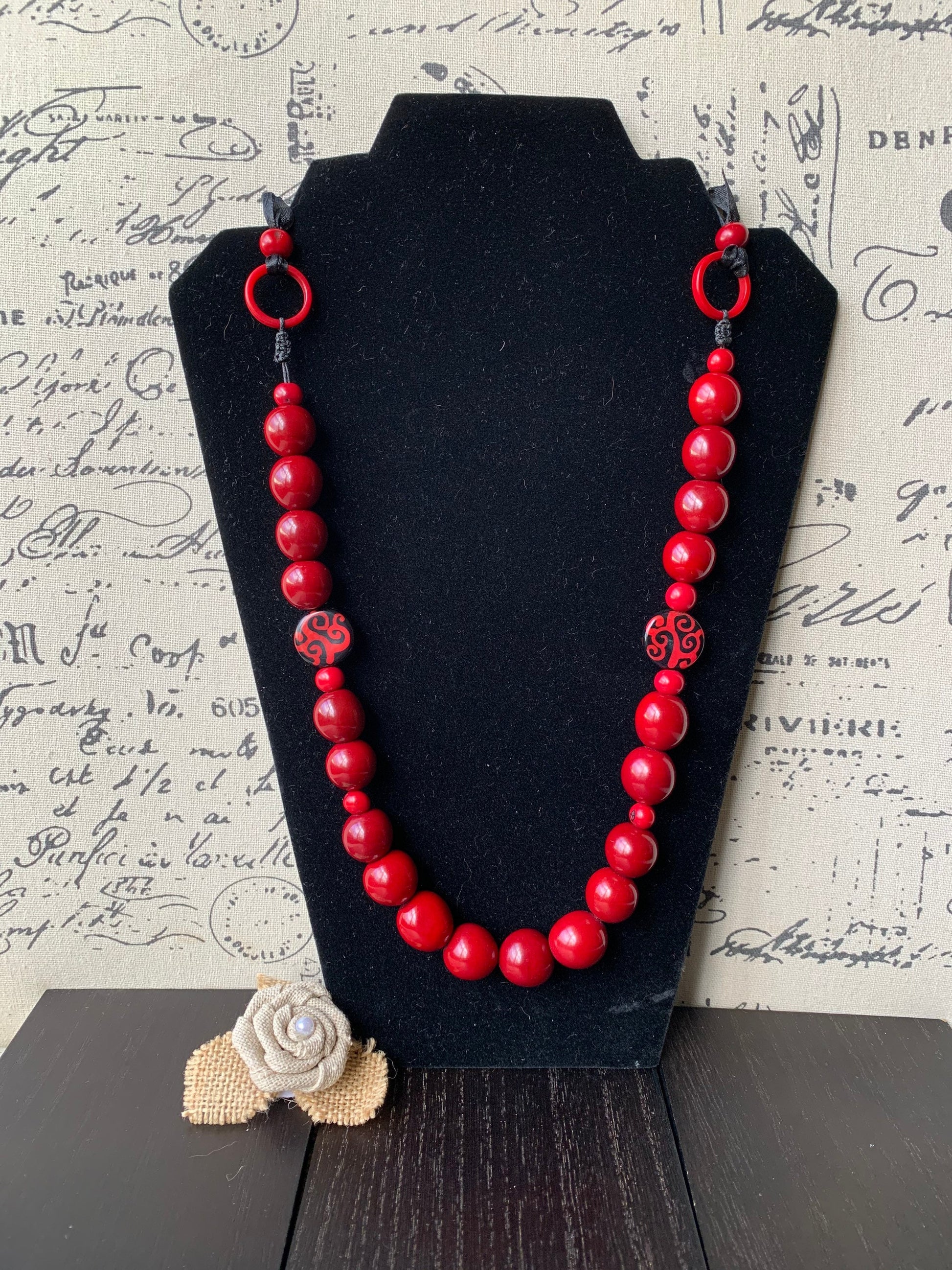 Red statement necklace Bubblegum beads necklace Wearable art Tagua necklace Fall fashion 2025s Big bold necklaces Art to wear Fall fashion