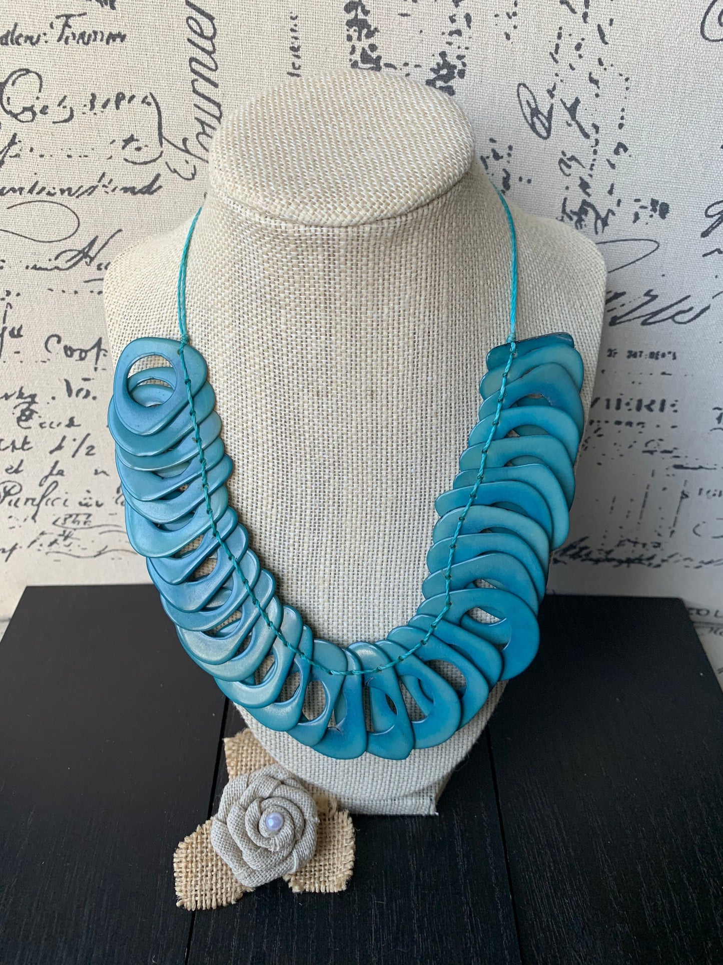 Turquoise blue necklace Adjustable cord Tagua necklace Mother's day gifts for wife Chunky link necklace Fall fashion trends Wearable art