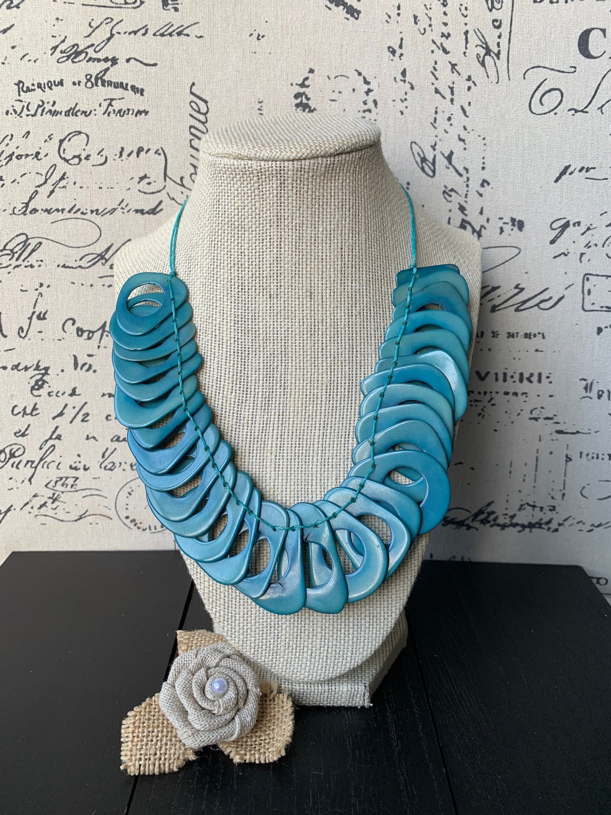 Turquoise blue necklace Adjustable cord Tagua necklace Mother's day gifts for wife Chunky link necklace Fall fashion trends Wearable art