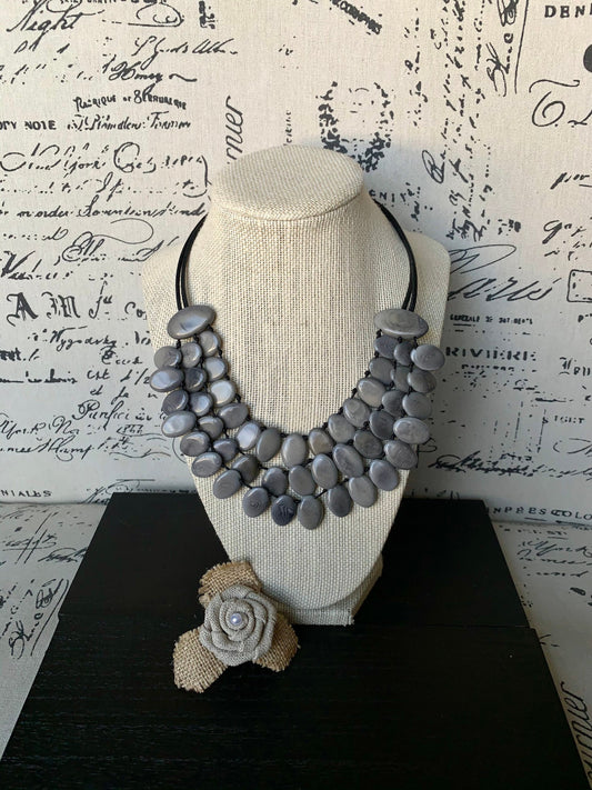 Gray statement necklace Tagua jewelry Mothers day gifts Big bold necklaces Spring fashion Wearable art Multi layer necklace Artsy gifts