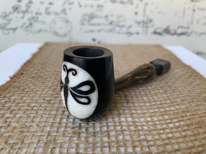 Dragonfly smoking pipe Handcrafted smoking bowl Insect smoking pipe Handmade tagua and wood One of a kind tribal pipe Shamanic rituals