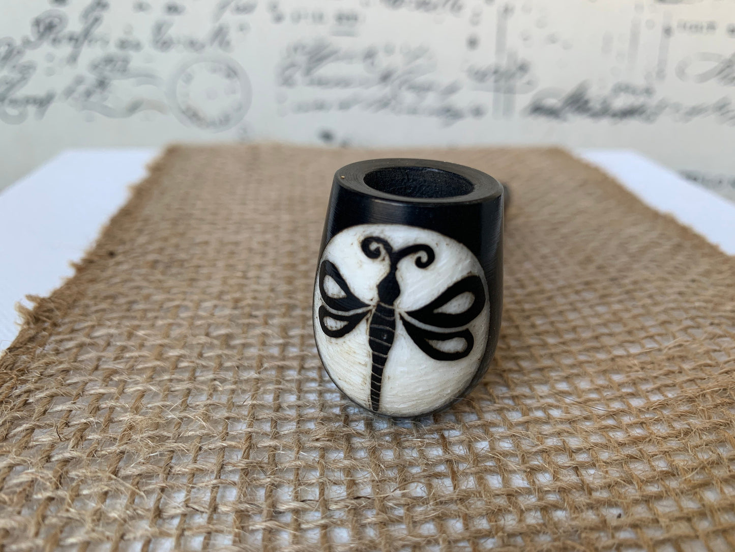 Dragonfly smoking pipe Handcrafted smoking bowl Insect smoking pipe Handmade tagua and wood One of a kind tribal pipe Shamanic rituals