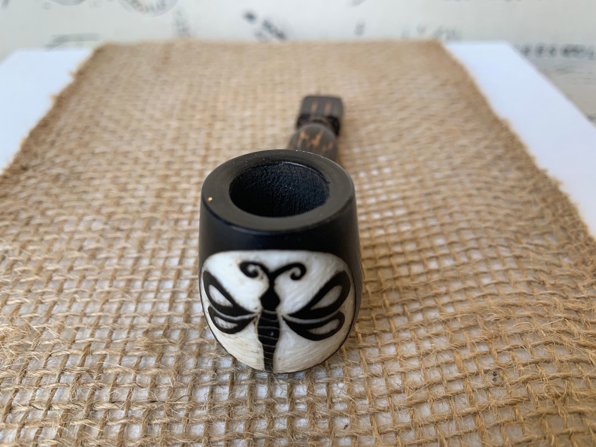 Dragonfly smoking pipe Handcrafted smoking bowl Insect smoking pipe Handmade tagua and wood One of a kind tribal pipe Shamanic rituals