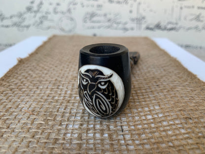 Owl smoking pipe Hand carved wooden smoking bowl Gifts for smokers Handmade tagua nut and wood Sacred animals tribal pocket pipe Organic