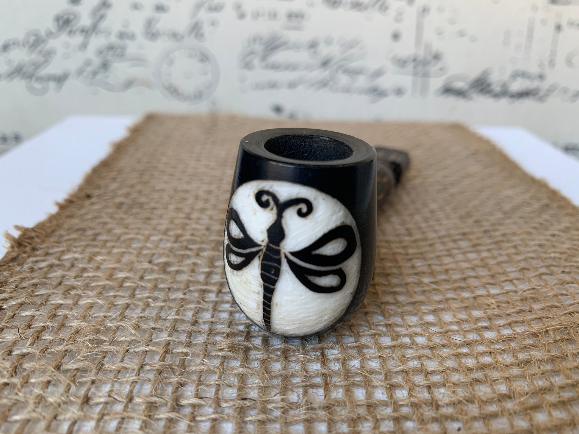 Dragonfly smoking pipe Handcrafted smoking bowl Insect smoking pipe Handmade tagua and wood One of a kind tribal pipe Shamanic rituals